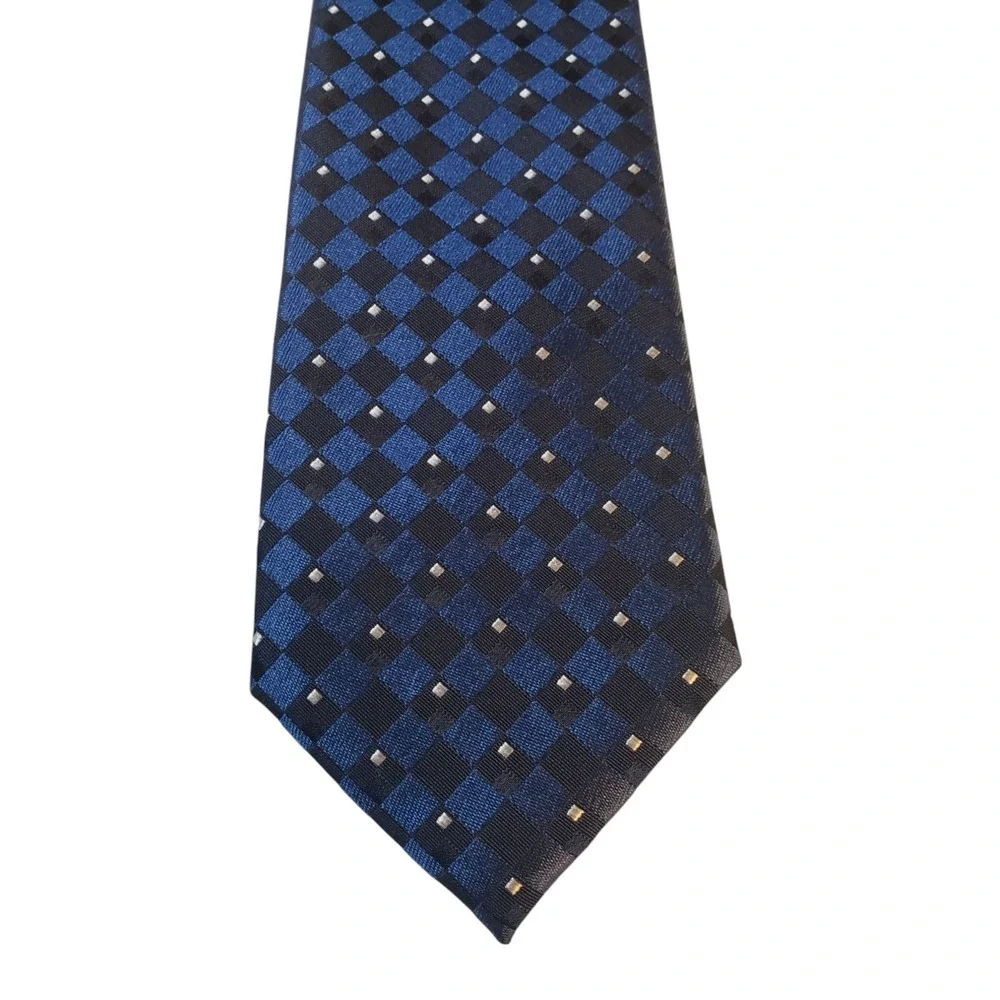 Michael Kors Mens Tie Necktie Designer Luxury Blue Silver Geometric Businesscore